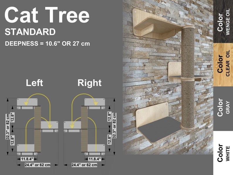 Arbre à chat élégant Mobilier moderne pour chat Arbre à chat pour jouer Perchoirs pour chat Étagères murales pour chat Lit unique pour chat Cadeau pour chat Jouets d'escalade pour chat image 4