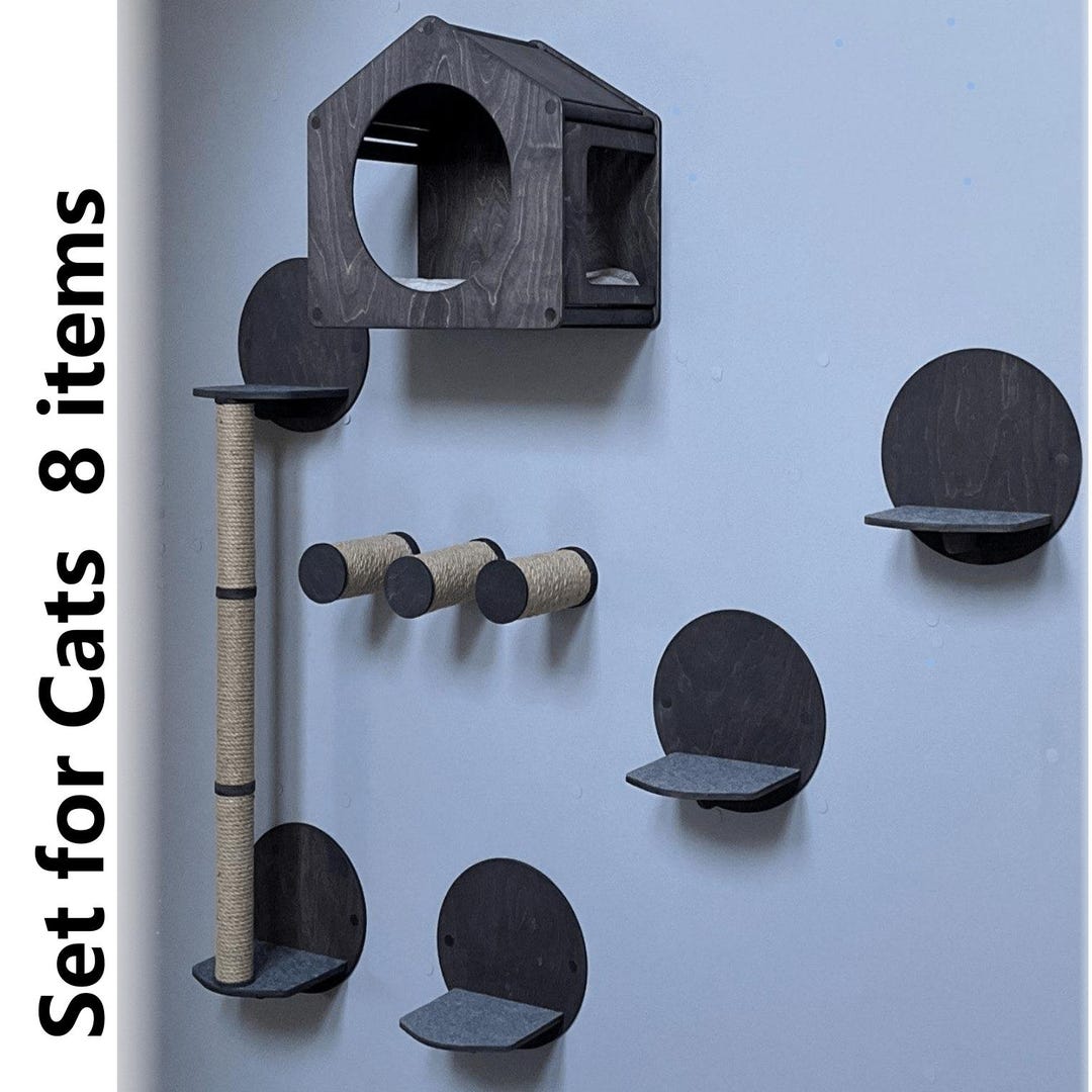 Existing Cat Set SET of 8 ITEMS for Cats, Cat House Wall, Modern Cat Furniture, Wall Cat ...