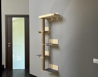 Wooden Cat Tree Tower, Wood Cat Trees, Modern Cat Tree, Cat Furniture Shelves, Cat Gifts, Luxury Cat Condo, Cat Tree, Large Cats, Cat Shelf