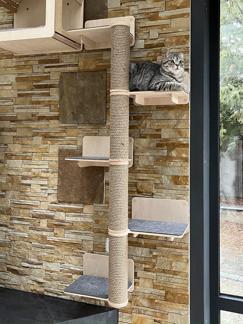 Arbre à chat élégant Mobilier moderne pour chat Arbre à chat pour jouer Perchoirs pour chat Étagères murales pour chat Lit unique pour chat Cadeau pour chat Jouets d'escalade pour chat image 9