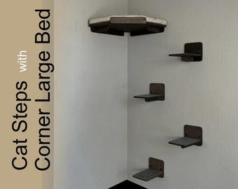 Cat Wall Shelves Set with Corner Bed | Modern Cat Climbing Wall | Floating Cat Steps | Wooden Cat Furniture for Indoor Cats
