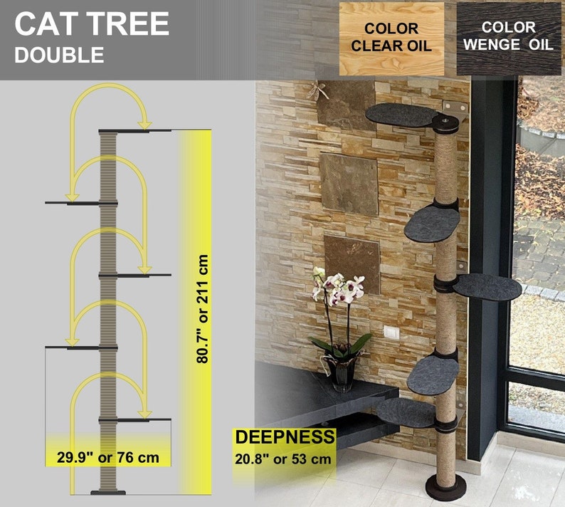 Image showcasing Cat Tree Tower Modern Cat Wooden Furniture Unique Cat Trees - Etsy