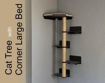 Krabpaal en bed, kattenplanken voor aan de muur, kattenplatforms, kattenmuurplank, kattenmuurmeubilair, kattenmuurbed, kattenmuurtrap, kattenklimmuur