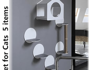 Juego de muebles de pared para gatos, estante para gatos, juego de muebles modernos para gatos, estante de pared moderno para gatos, estantes para gatos, cama de pared para gatos, árbol de madera para gatos, casa para gatos