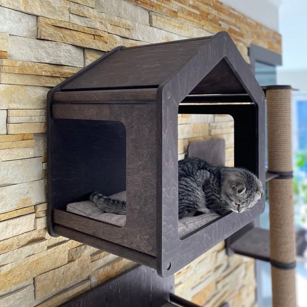 Cat House Cat Bed Luxury Cat Furniture Wall Mounted Cat Bed Shelves Cat Wall Shelf Wooden Cat House Indoor Cat Wall Furniture for Cat Gift