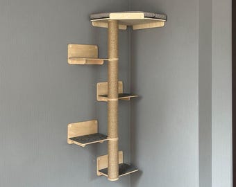 Corner Cat Scratching Tower, Cat Tree for Large Cats, Corner Shelf for Cats, Cat Tree Tower Modern, Cat Furniture, Wooden Cat Bed, Cat Toys