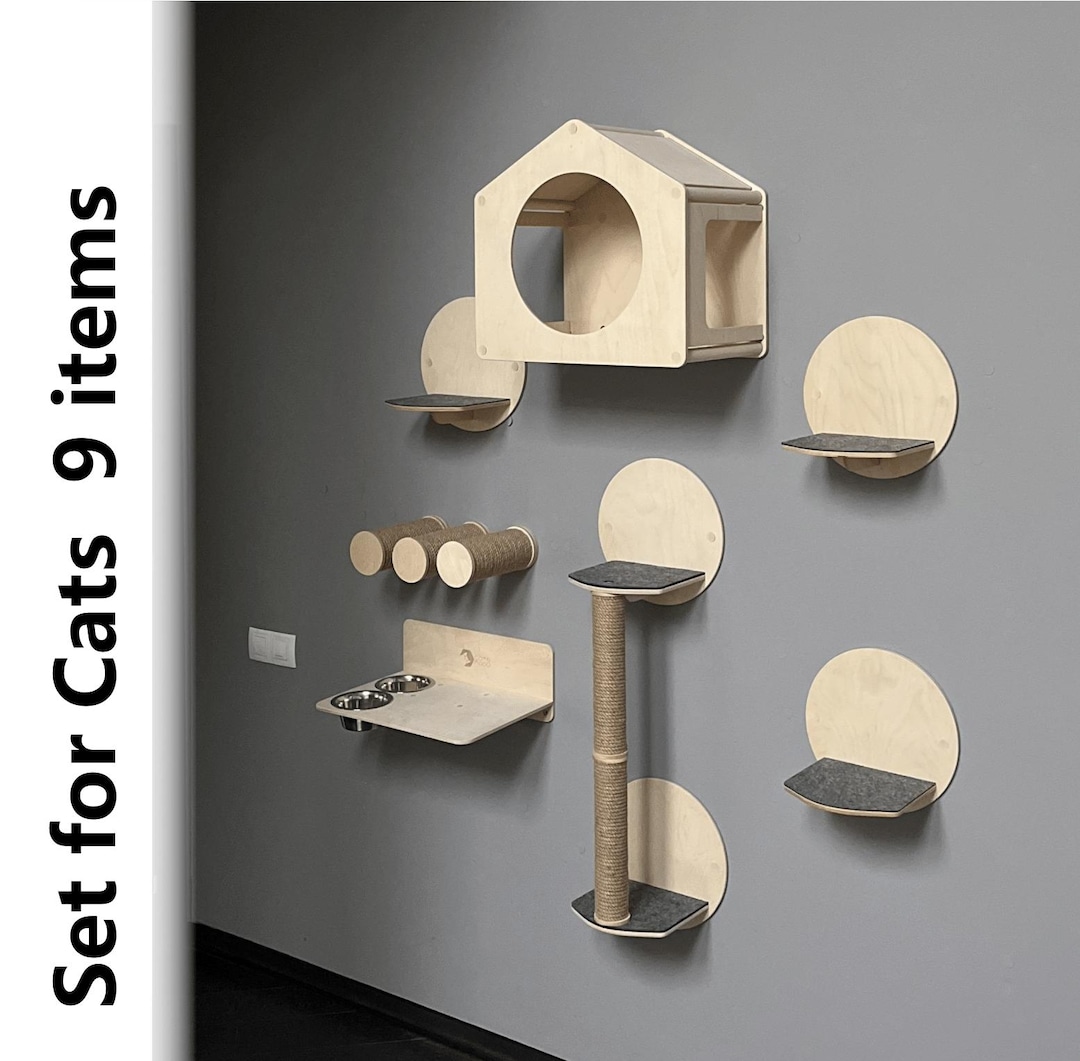 Existing Cat Set SET of 9 ITEMS for Cats, Cat House Wall, Modern Cat Furniture, Wall Cat ...
