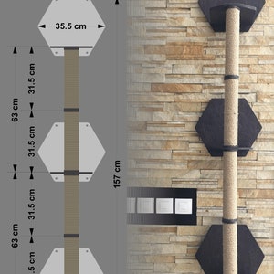 May include: A double cat tree with two hexagonal platforms and a sisal rope scratching post. The platforms are 15.7 inches in diameter and the post is 62 inches tall.