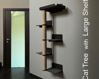 Árbol minimalista para gatos, parque de actividades de madera natural para gatos, moderno juego de estantes de pared para gatos, decoración para gatos que ahorra espacio, muebles para mascotas, regalo para gatos