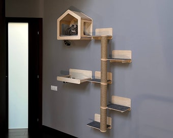 Wall house for cat Large cat tree Wall shelves for cat Wall cat furniture Modern wall decor Cat bed wood Cat house New home gift for cats