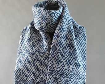 Scarf knitted, Patterned scarf, Merino wool