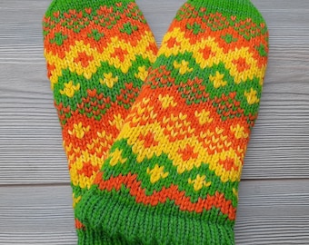 Bernie inspired, Knit gloves, Colorful mitts