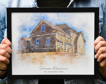 Watercolor Home Portrait, Home Art, Realtor Closing Gift, First Home Gift, House Warming Gift, Custom House Portait, House Illustration