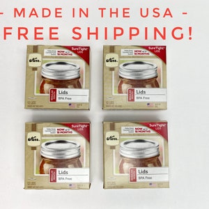 May include: Four boxes of Kerr brand SureTight lids for canning. Each box contains 12 lids and is labeled "Now up to 18 Months" and "BPA Free".