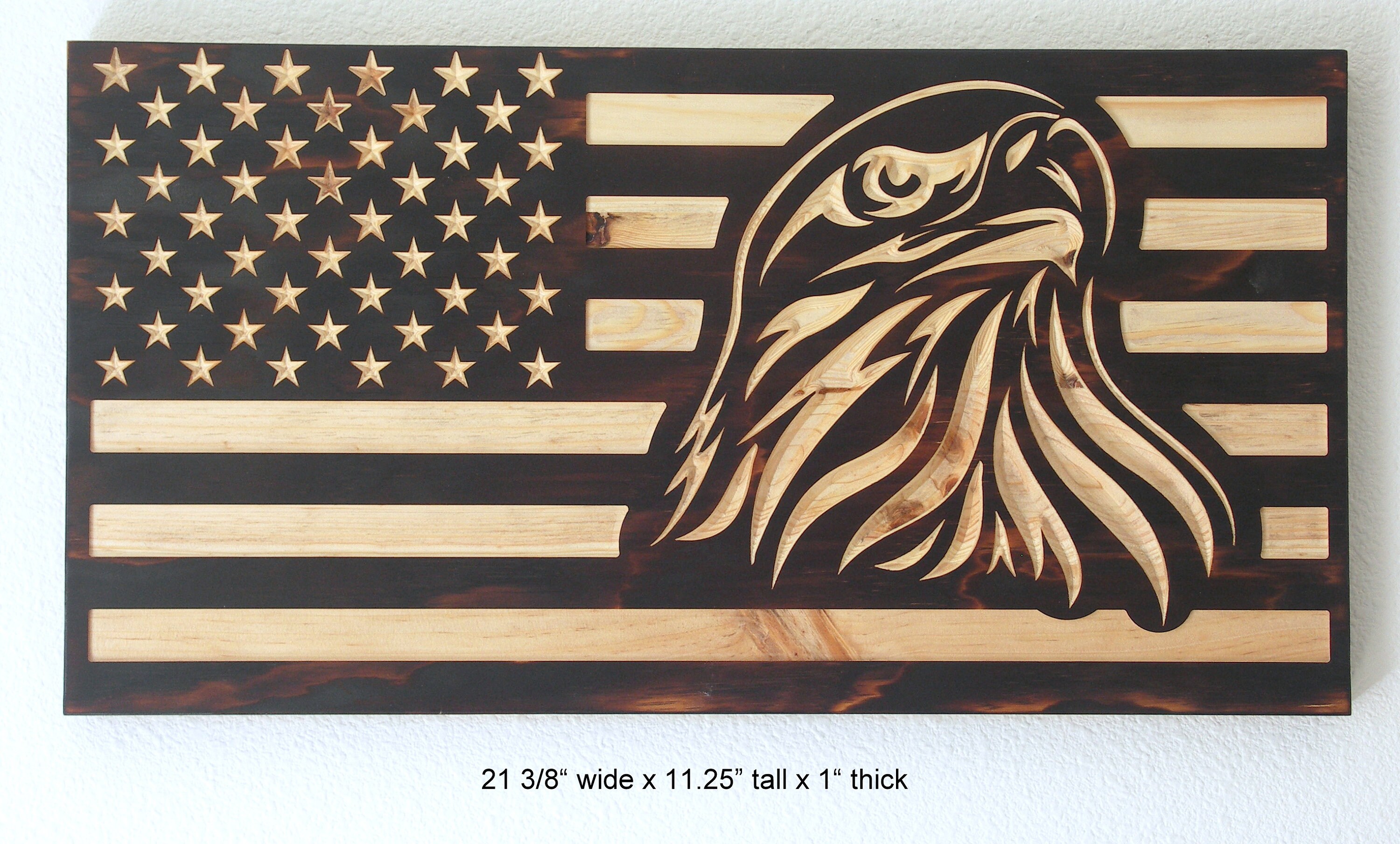 Rustic Wood Eagle American Flag Vcarved Torch Burnt Finish Etsy