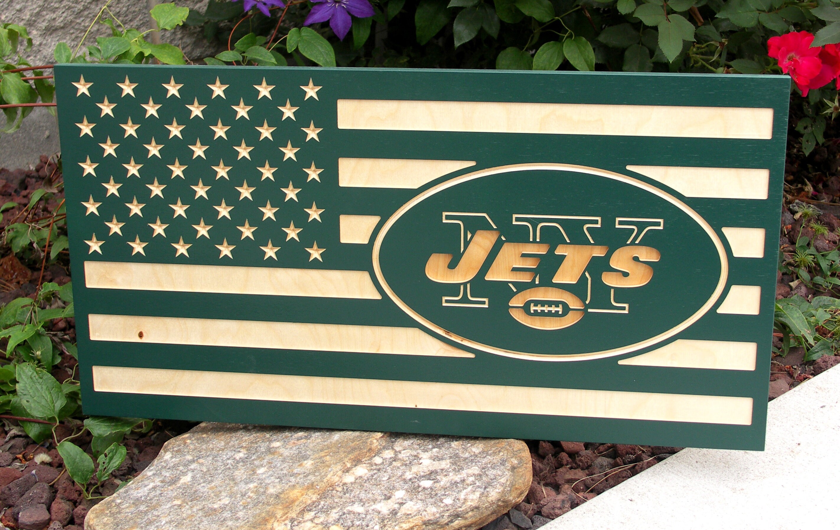 New York Jets Wood Flag Sign NY Jets American Flag Etsy