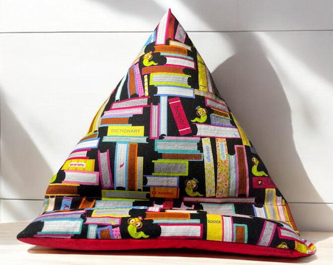 Kindle, Nook, eReader Stand, Tablet Pillow, Iphone, Android Phone Holder, Electronic Device Holder, Bookworm Fabric with Red Back