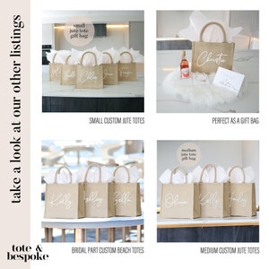 Personalised Bridesmaid beach bag, customised jute bag, Custom name burlap bag, tote gift bag, bridesmaid gift bag, Reusable, shopping bag image 8