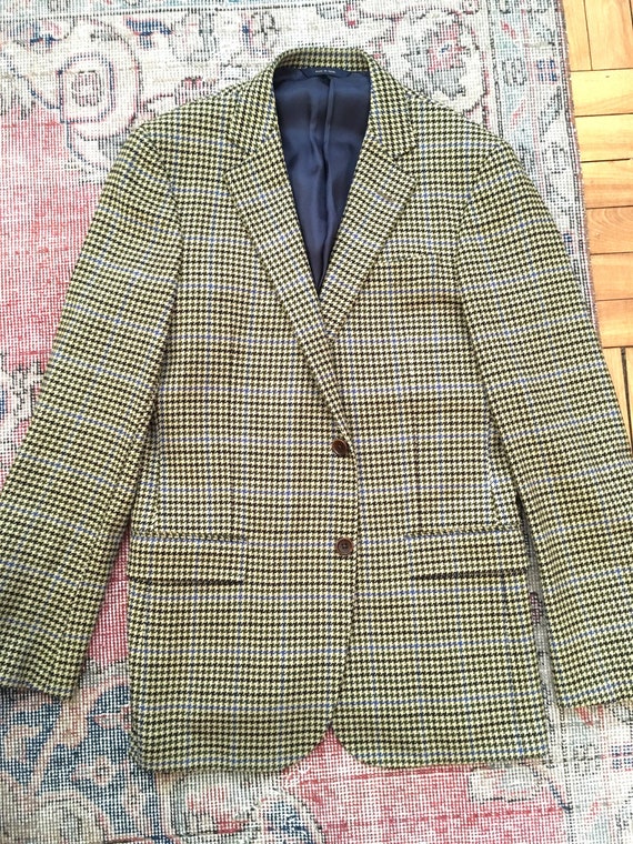 Classic men's houndstooth blazer--olive, blue, black … - Gem