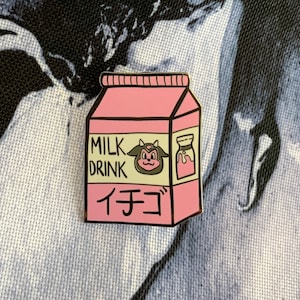 Strawberry milk enamel pin