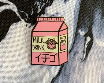 Strawberry milk enamel pin