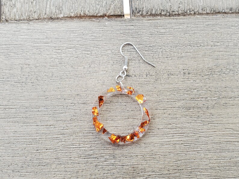 Statement Earrings Birthday Gift Gift For Her Handmade Resin Earrings Mother/'s Day Gift Orange Flake Circle Resin Earrings