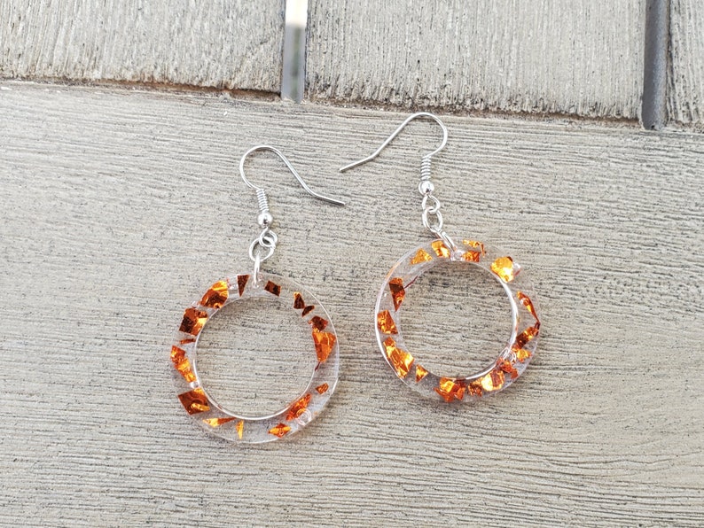 Statement Earrings Birthday Gift Gift For Her Handmade Resin Earrings Mother/'s Day Gift Orange Flake Circle Resin Earrings