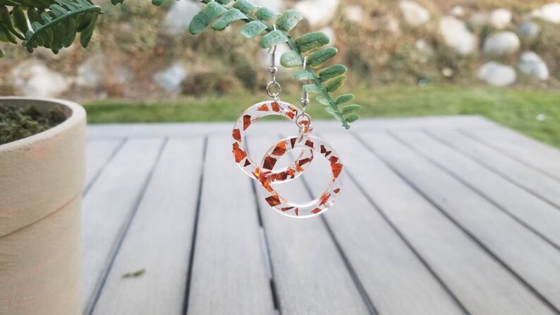 Statement Earrings Birthday Gift Gift For Her Handmade Resin Earrings Mother/'s Day Gift Orange Flake Circle Resin Earrings