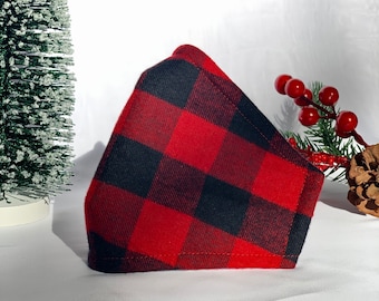 Christmas Face Masks | Cotton and Flannel Face Mask | 3ply Breathable | Nose Wire & Filter Included | Plaid Face Masks | Winter Face Masks