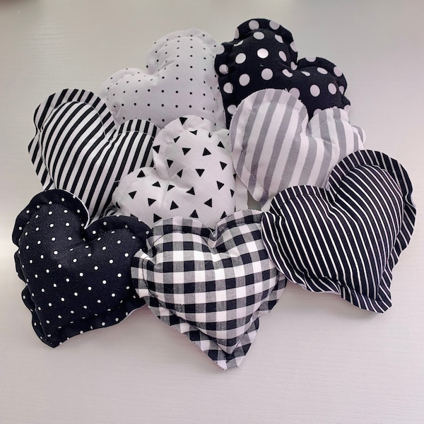 Valentine’s Day Decor Small Heart Pillows | Stuffed Hearts | Plush Hearts | Black And White Fabric Hearts | Tiered Tray Decor Filler | Heart