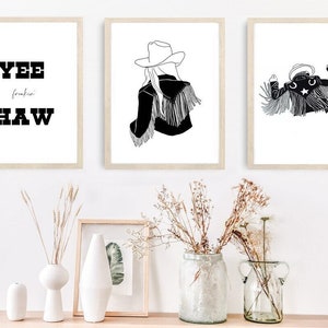 Cowgirl Country and Western Rodeo Tassel Print Western Fashion Style Print Monochrome Minimal Black and White Art image 1