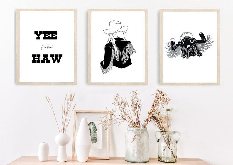 Cowgirl Country and Western Rodeo Tassel Print Western Fashion Style Print Monochrome Minimal Black and White Art image 1