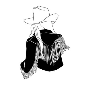 Cowgirl Country and Western Rodeo Tassel Print Western Fashion Style Print Monochrome Minimal Black and White Art image 3