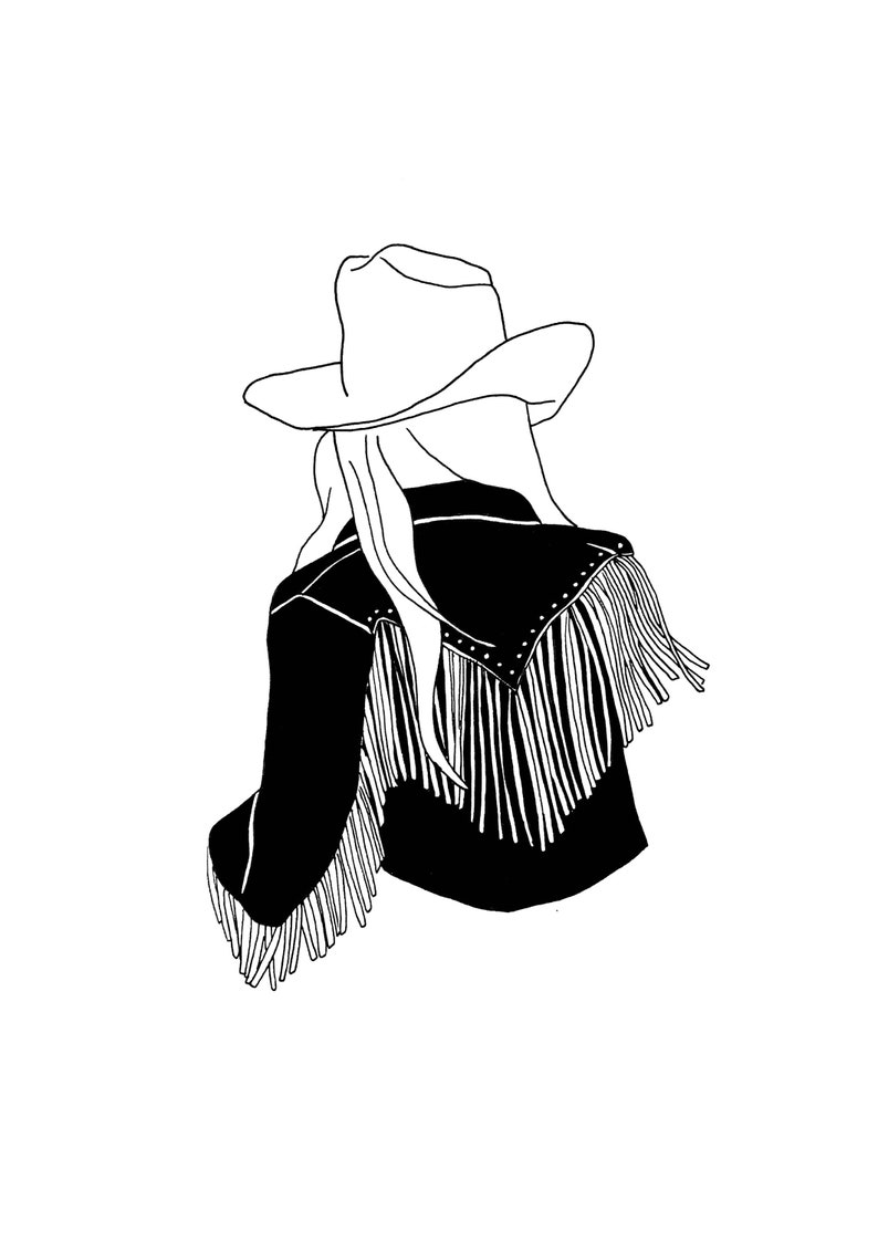 Cowgirl Country and Western Rodeo Tassel Print Western Fashion Style Print Monochrome Minimal Black and White Art image 3