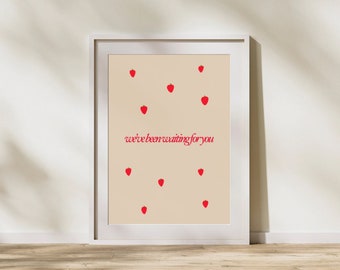 We’ve Been Waiting For You Strawberries Print - colourful beige and red cool kids print - kids nursery living room dining room