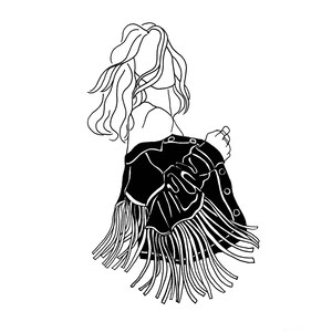 Cowgirl Country Tassel Illustration Western Fashion Style Print Monochrome Minimal Black and White Art image 2