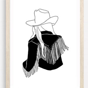 Cowgirl Country and Western Rodeo Tassel Print Western Fashion Style Print Monochrome Minimal Black and White Art image 2