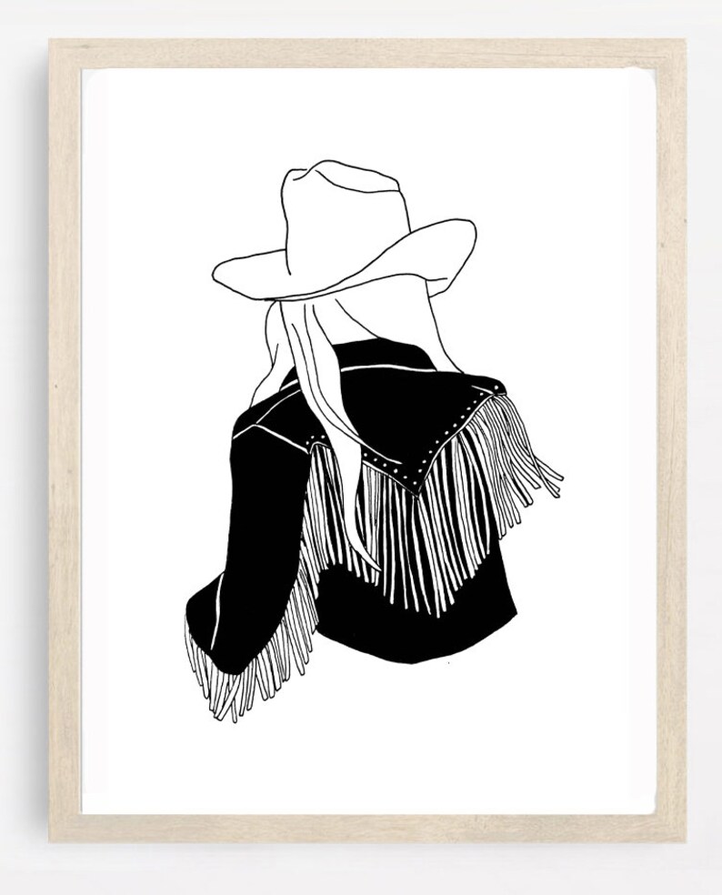 Cowgirl Country and Western Rodeo Tassel Print Western Fashion Style Print Monochrome Minimal Black and White Art image 2