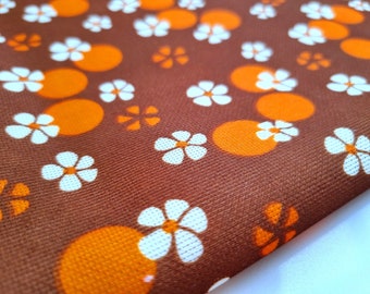 Vintage Fabric | 70s Fabric | Retro | Flower Power | New Unused |Boho | Kitsch | Midcentury | Orange Brown White  | Home Decor | 150x65cm