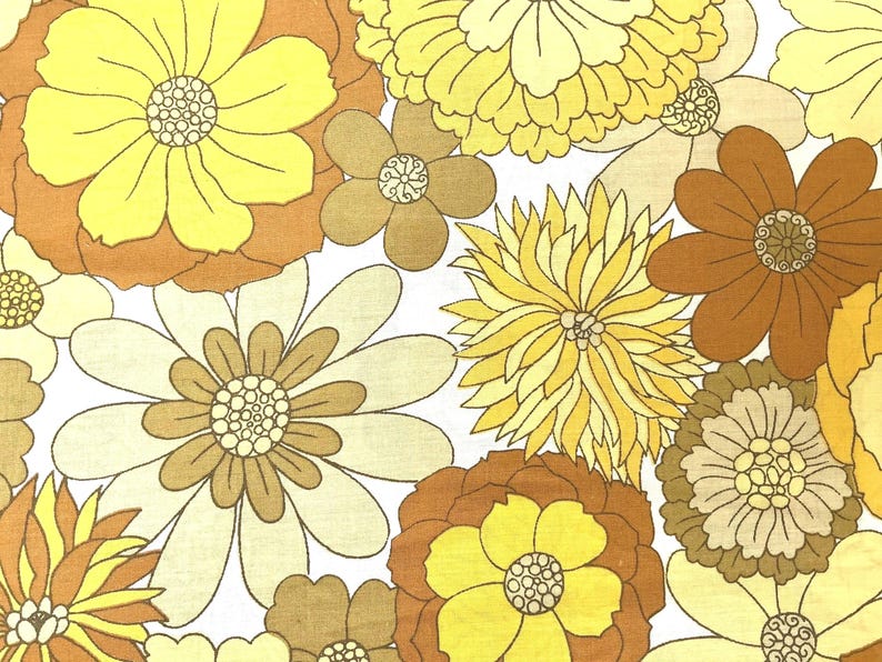 70s Fabric: Excellent Preloved-condition Vintage Fabric by St Michael in Mustard Yellow and Brown image 9