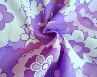 Vintage 70s Floral Fabric | New Unused Purple Flower Power Fabric | Genuine Retro Cotton Fabric | Sewing, Quilting & Craft Fabric