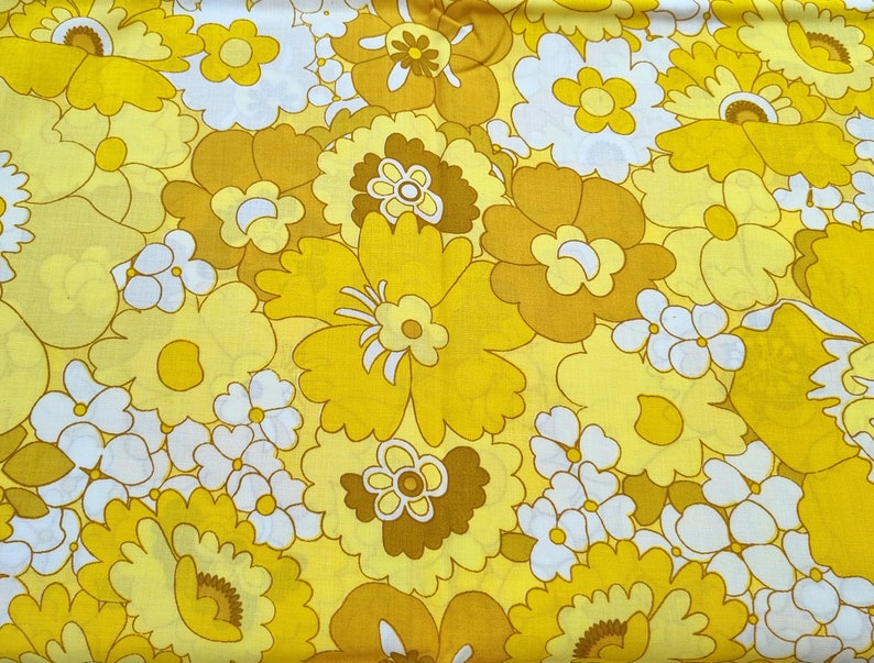 Vintage Fabric 70s Fabric New Unused Midcentury Dorma Retro Flower Power Boho Hippy Chic Kitsch Mustard Yellow Tan image 4