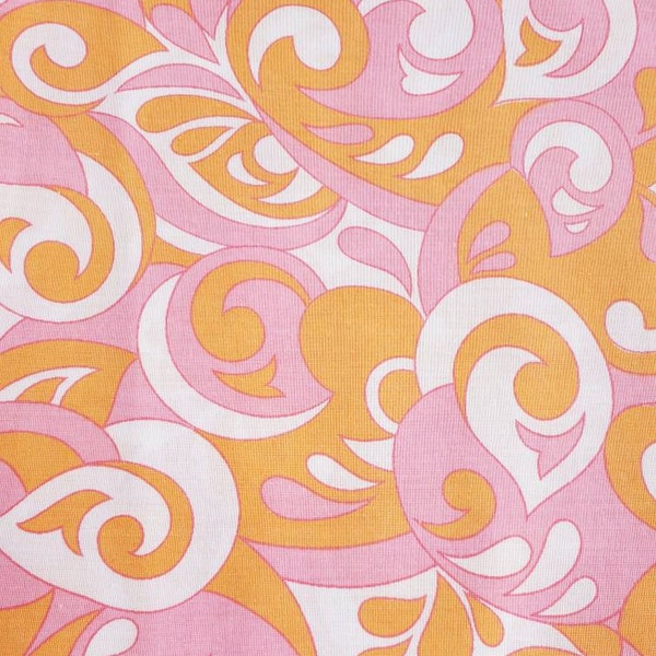 Vintage Fabric | 1960s 1970s Fabric |Retro Fabric | Midcentury Fabric | Swirly| Hippy Chic | Kitsch | Paisley| Psychodelic | Pink |Orange