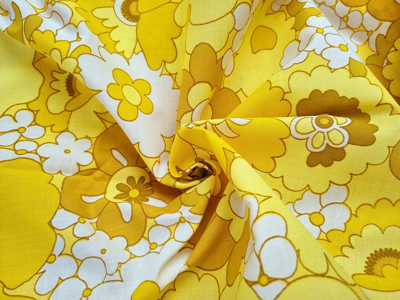 Vintage Fabric 70s Fabric New Unused Midcentury Dorma Retro Flower Power Boho Hippy Chic Kitsch Mustard Yellow Tan image 5