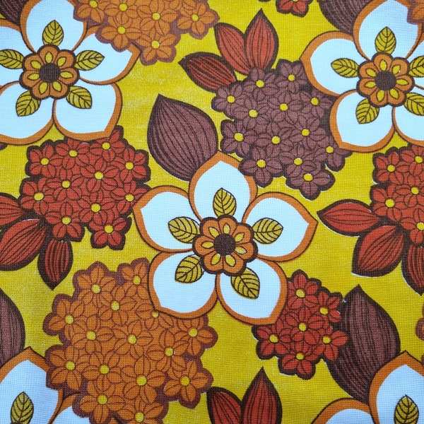 Vintage Fabric | 70s Fabric |  Retro | Home Decor | Curtain Fabric | Yellow Orange Brown|Flower Power |Boho | Stunning|