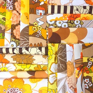 Vintage 70s Fabric Squares: 20 6 inch precut squares for Patchwork, Quilting, Scrapbooking