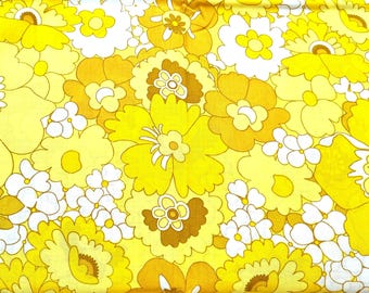 70s Fabric: Vintage Fabric, New unused Yellow Flower Power