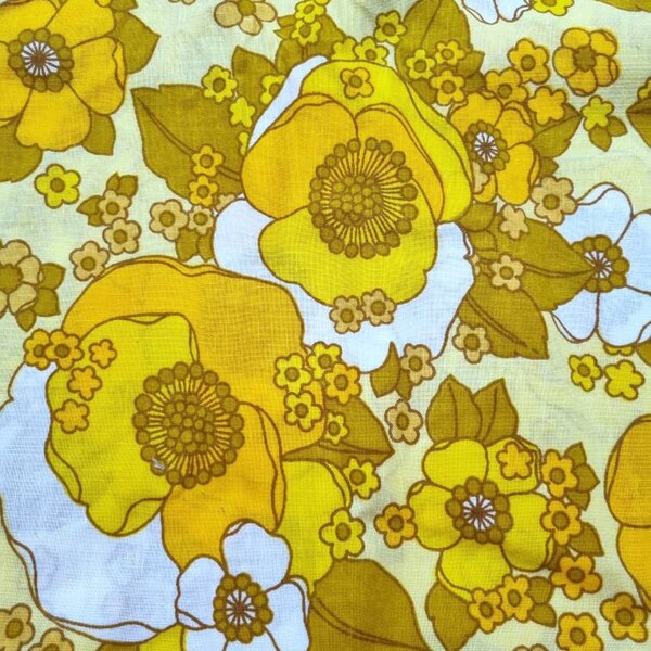 Vintage Fabric | 70s Fabric | New Unused | Yellow Orange | Retro |Flower Power|  Mary Quant Style| Midcentury | Home Decor | DovesWing