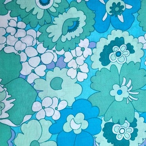 Vintage Fabric | 70s Fabric| New Unused |  Vintage Dorma | Retro | Flower Power | Boho | Midcentury| Teal Turquoise Green | Home Decor