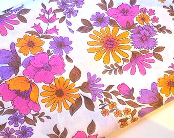 70s Fabric: unused Vintage Fabric Pink, Purple and Yellow Flower Power